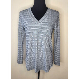 LOFT Top Women's S Gray Textured Long Sleeve V Neck Pullover Woven Small